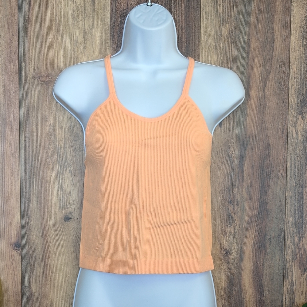 Ododos Vibrant Apricot Ribbed Crop Camisole Tank Top XL/XXL              W188